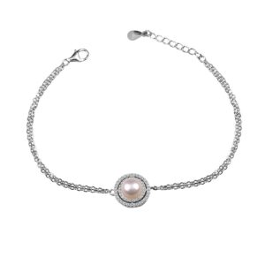Silver Bracelet with Zircons & Pearls