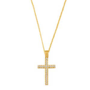 Gold Cross with Lab Diamonds with Chain 14K